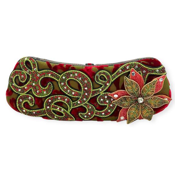 Mary Frances Vintage Christmas Beaded Baguette Hard Shell Handbag Poinsettia - Picture 1 of 15